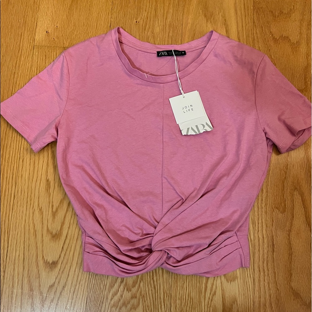 Pink Twisted Front Cropped T-Shirt